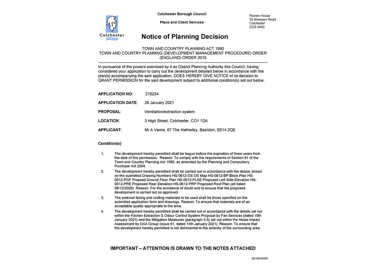3 High Street, Colchester, CO1 1DA, United Kingdom, Planning Application Decision Notice- Colchester Council