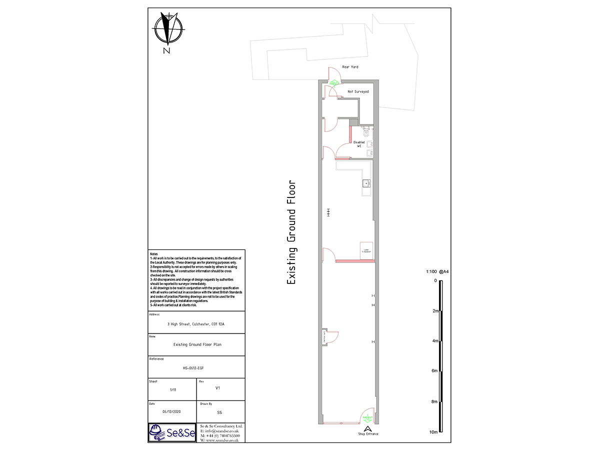 3 High Street, Colchester, CO1 1DA, United Kingdom, Planning Application, Existing Ground Floor Plan Architectural Drawing