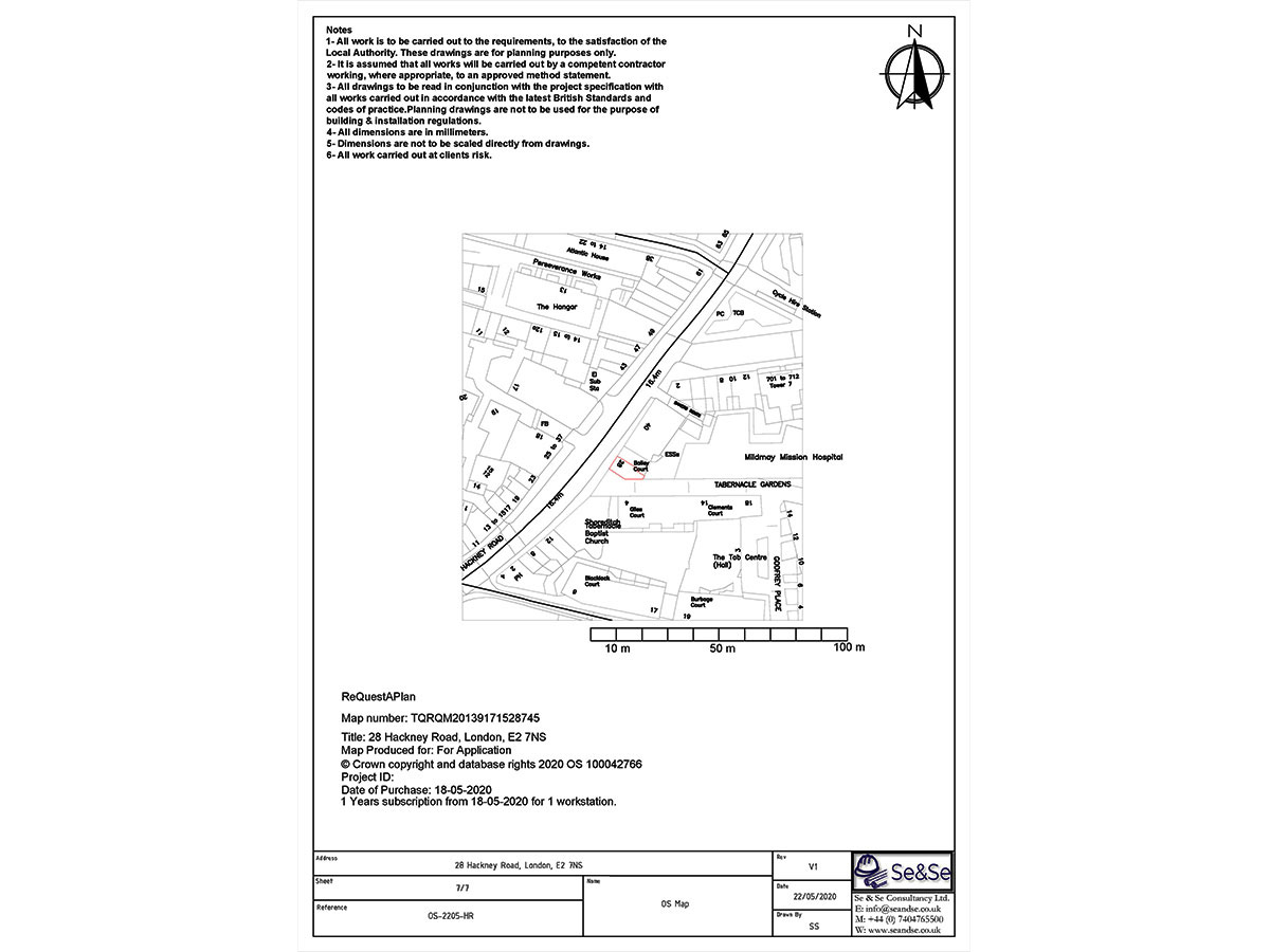 28 Hackney Road, London, United Kingdom, E2 7NS, Planning Application 1/1250 Scale OS Map Architectural De