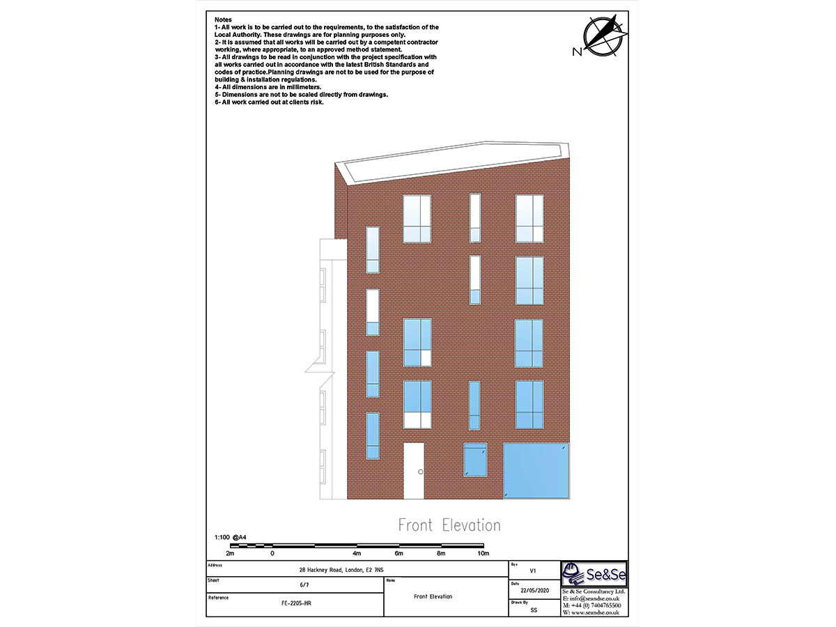 28 Hackney Road, London, United Kingdom, E2 7NS, Planning Application Existing Front Elevation Architectural De