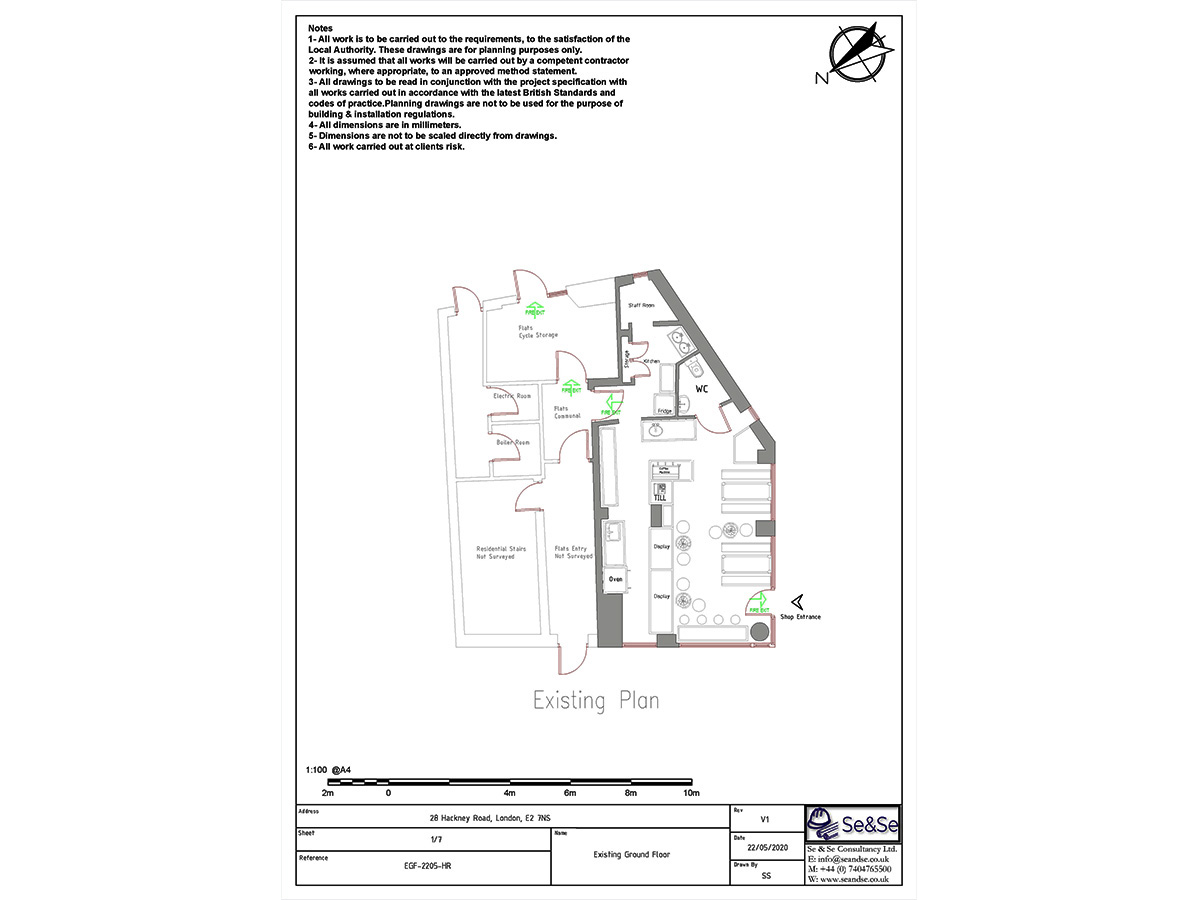 28 Hackney Road, London, United Kingdom, E2 7NS, Planning Application Existing Floor Plan Architectural De
