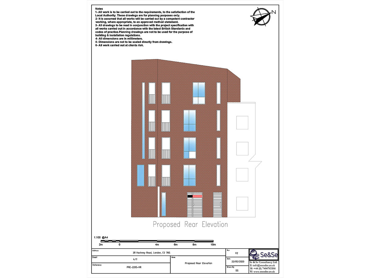 28 Hackney Road, London, United Kingdom, E2 7NS, Planning Application, Proposed Rear Elevation Architectural De