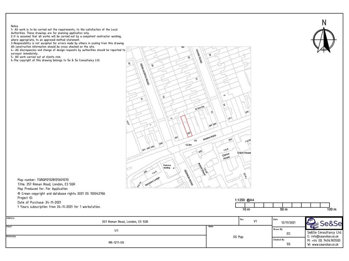 357 Roman Road, London, E3 5QR, United Kingdom, Extraction System Planning Application OS Map- Tower Hamlets Council