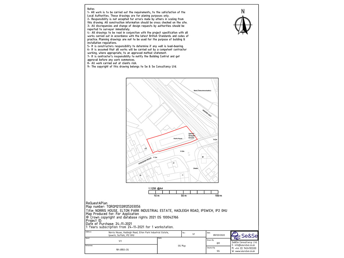 Norris House, Hadleigh Road, Elton Park Industrial Estate, Ipswich, Suffolk, IP2 0HU, United Kingdom, Extraction System Planning Application, OS Map Location Plan