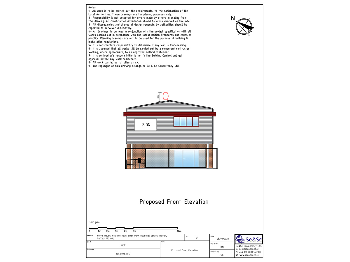Norris House, Hadleigh Road, Elton Park Industrial Estate, Ipswich, Suffolk, IP2 0HU, United Kingdom, Extraction System Planning Application, Proposed Front Elevation