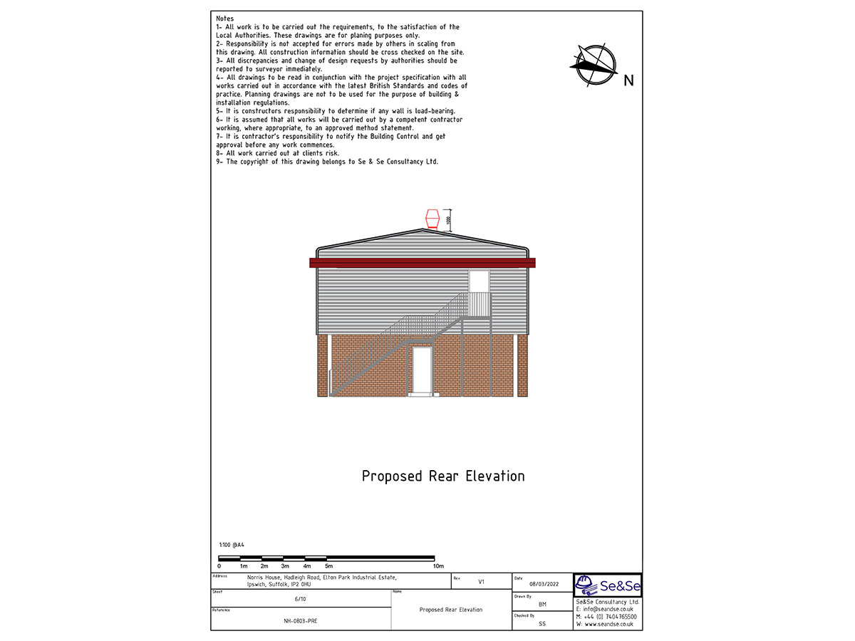 Norris House, Hadleigh Road, Elton Park Industrial Estate, Ipswich, Suffolk, IP2 0HU, United Kingdom, Extraction System Planning Application, Proposed Rear Elevation