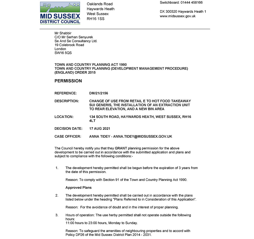 134 South Road, Haywards Heath, RH16 4LT, United Kingdom, Planning Application for Change of UseDecision Notice - Mid Sussex District Council