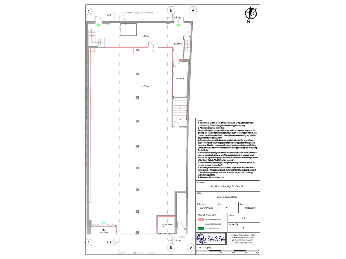 281-287 Hounslow High Street, London, United Kingdom, TW13 1EF, Planning Application, Existing Ground Floor Plan Architectural Drawing