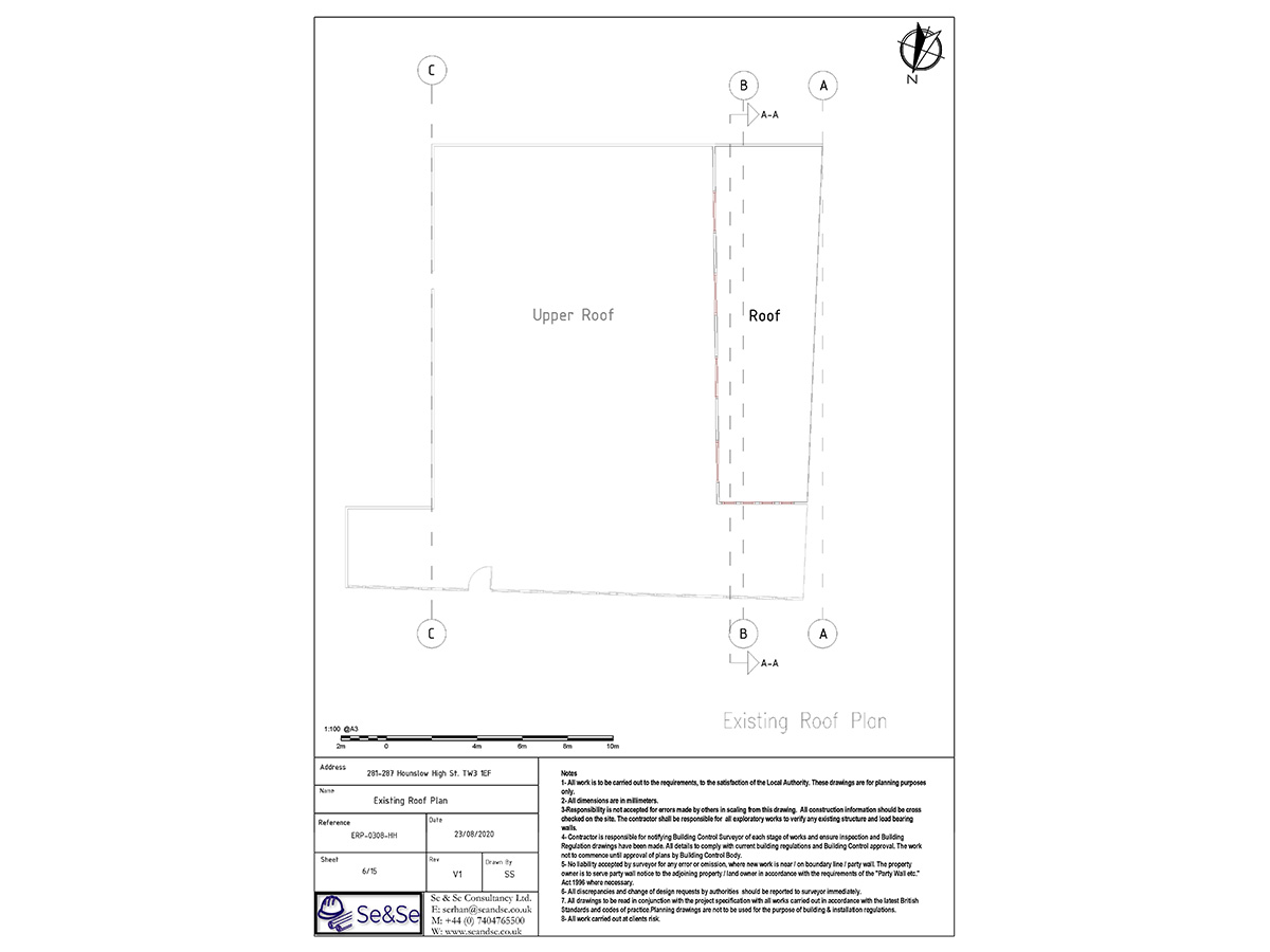 281-287 Hounslow High Street, London, United Kingdom, TW13 1EF, Planning Application, Existing Roof Plan Architectural Drawing
