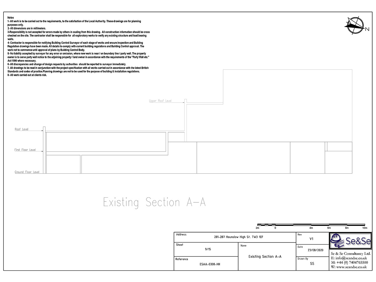 281-287 Hounslow High Street, London, United Kingdom, TW13 1EF, Planning Application, Existing Section Architectural Drawing
