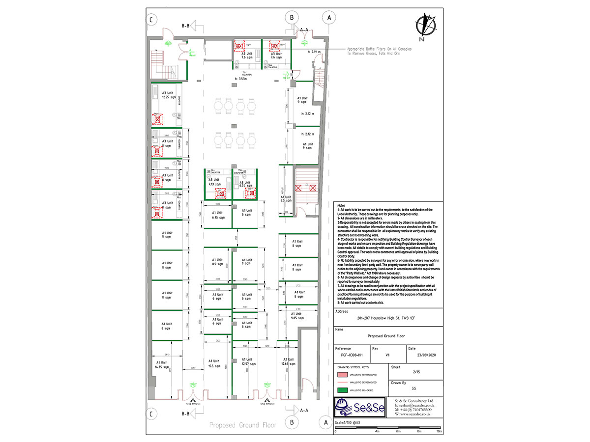 281-287 Hounslow High Street, London, United Kingdom, TW13 1EF, Planning Application, Proposed Ground Floor Plan Architectural Drawing