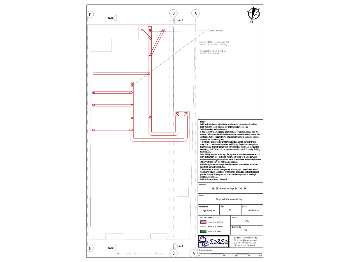 281-287 Hounslow High Street, London, United Kingdom, TW13 1EF, Planning Application, Proposed Suspended Ceiling Architectural Drawing