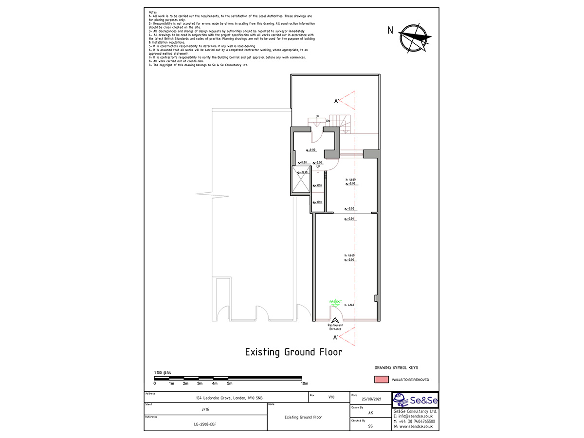 154 Ladbroke Grove, London, W10 5NB United Kingdom, Planning Application for Extraction System, Existing Ground Floor Architectural Drawing