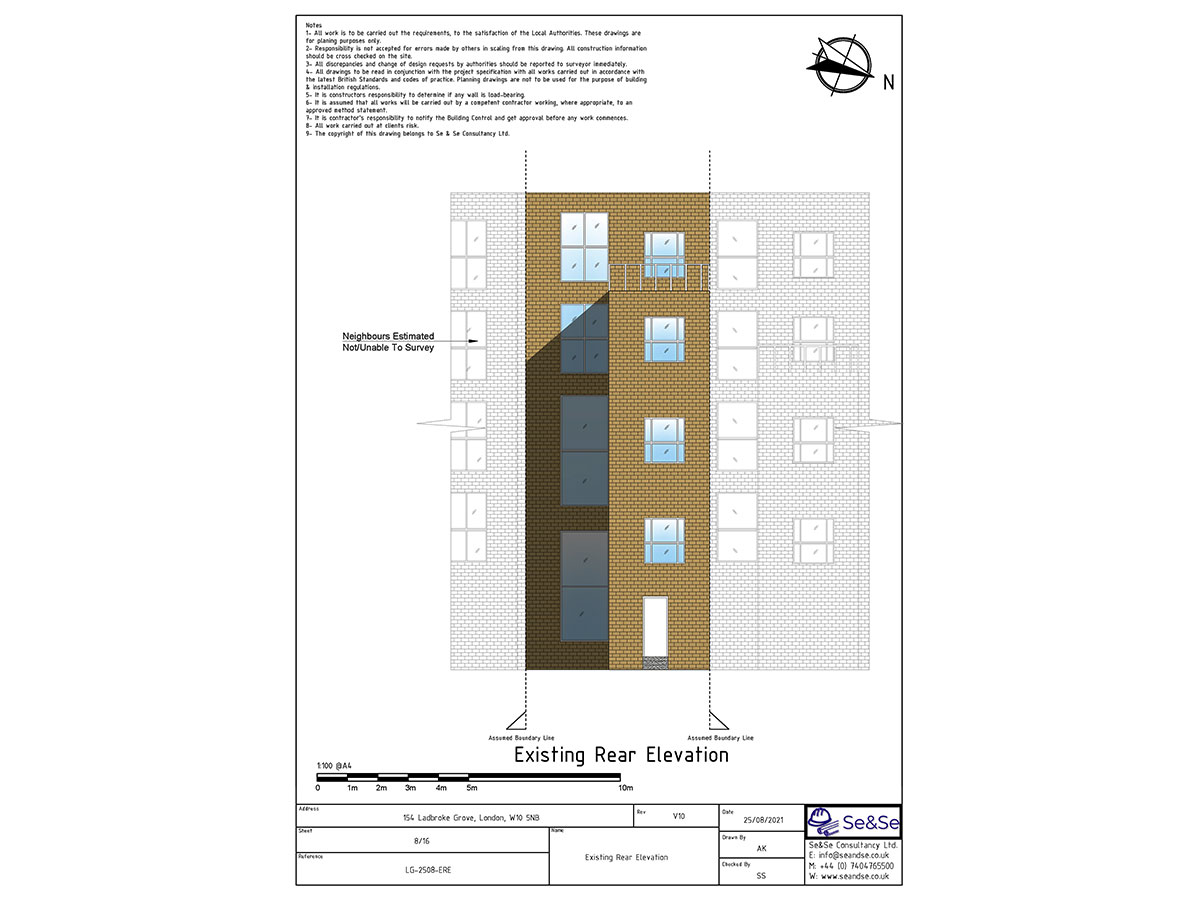 154 Ladbroke Grove, London, W10 5NB United Kingdom, Planning Application for Extraction System, Existing Rear ElevationArchitectural Drawing