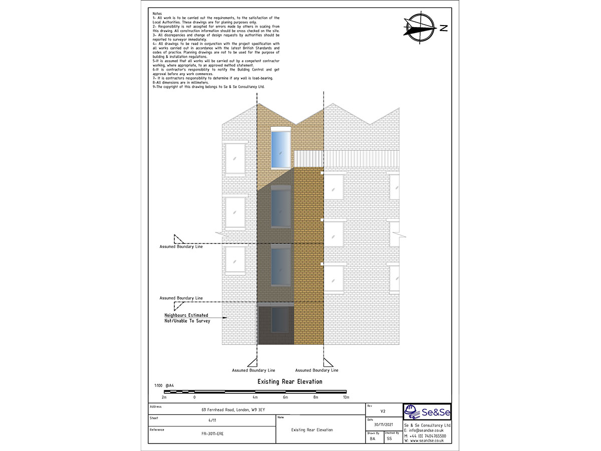 69 Fernhead Road, London, W9 3EY,United Kingdom Planning Application Existing Rear Elevation Architectural Drawing