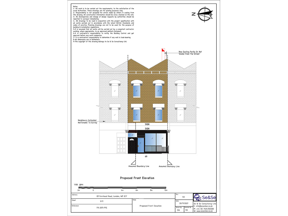 69 Fernhead Road, London, W9 3EY,United Kingdom Planning Application Proposed Front Elevation Architectural Drawing