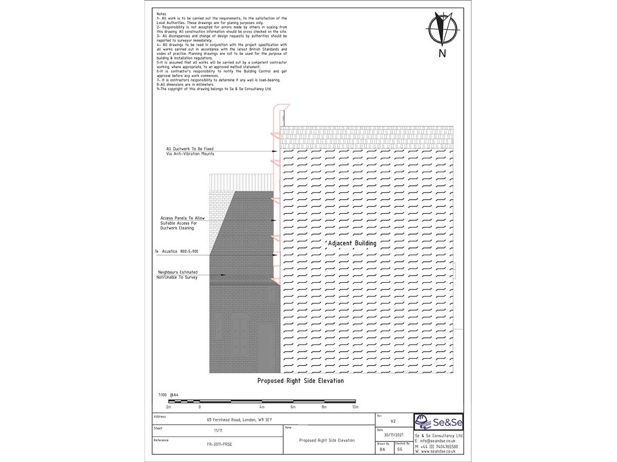 69 Fernhead Road, London, W9 3EY,United Kingdom Planning Application Proposed Right Side Elevation Architectural Drawing