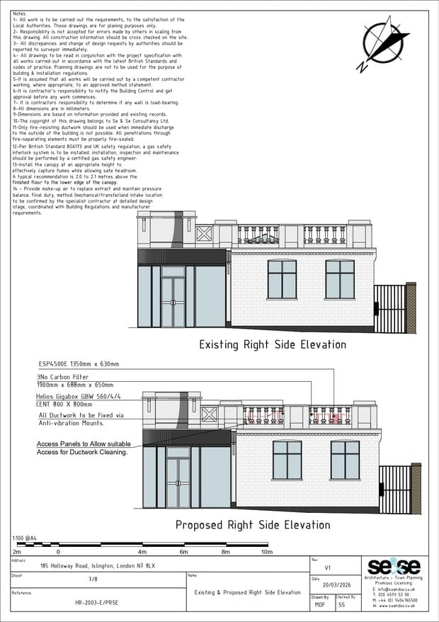 Approved drawings for 185 Holloway Road London - Planning Application for the Installation of an Extraction System
