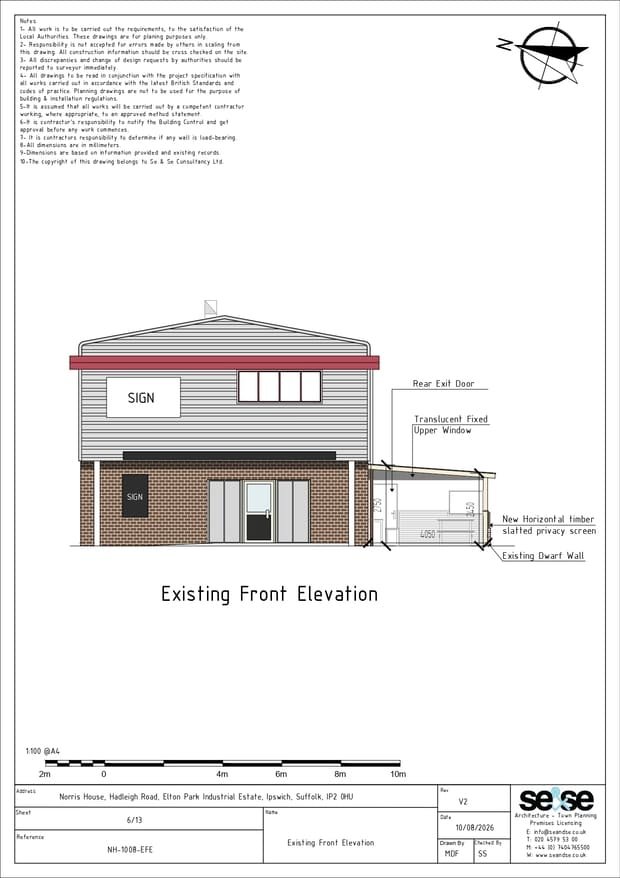 Architectural drawings for the proposed side pergola at Norris House, Hadleigh Road, Ipswich.